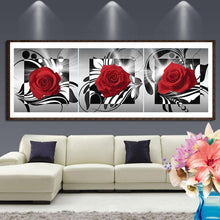 Load image into Gallery viewer, 3pcs Red Rose - Full Drill Round Drill Painting - 95x34cm