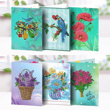Load image into Gallery viewer, 6pcs/set Flower and Birds Greeting Cards Diamond Painting