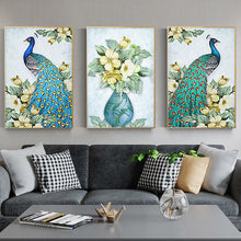 Load image into Gallery viewer, 3 Panels Peacock - Full Drill Round Drill - 95x45cm