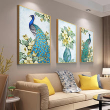 Load image into Gallery viewer, 3 Panels Peacock - Full Drill Round Drill - 95x45cm