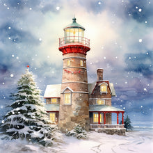 Load image into Gallery viewer, Christmas Lighthouse-Full Round Diamond Painting-30x30cm
