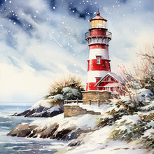 Load image into Gallery viewer, Christmas Lighthouse-Full Round Diamond Painting-30x30cm