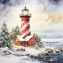 Load image into Gallery viewer, Christmas Lighthouse-Full Round Diamond Painting-30x30cm