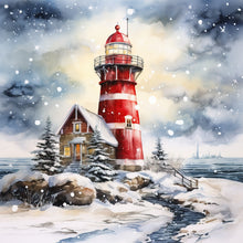 Load image into Gallery viewer, Christmas Lighthouse-Full Round Diamond Painting-30x30cm