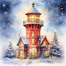 Load image into Gallery viewer, Christmas Lighthouse-Full Round Diamond Painting-30x30cm