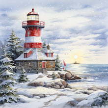 Load image into Gallery viewer, Christmas Lighthouse-Full Round Diamond Painting-30x30cm