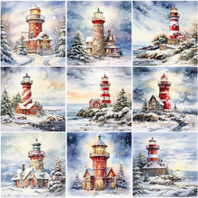 Load image into Gallery viewer, Christmas Lighthouse-Full Round Diamond Painting-30x30cm