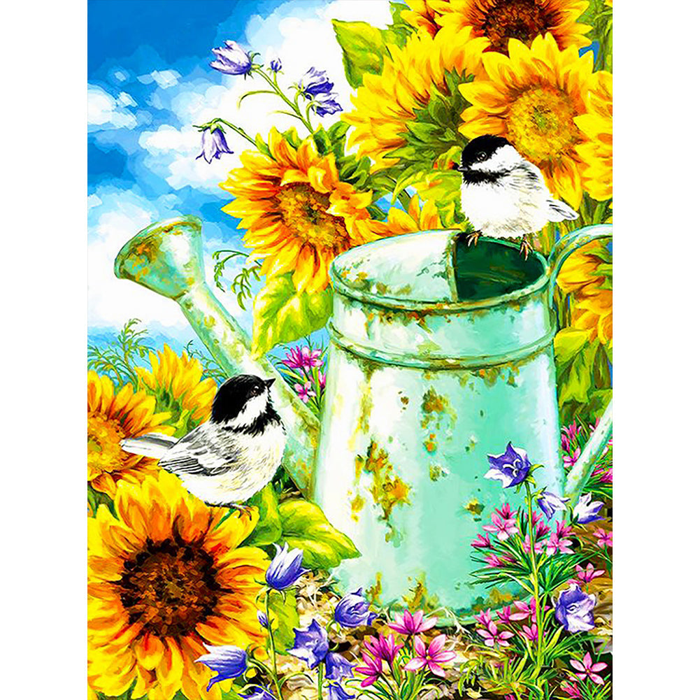 Sunflower Bird-Full Round Diamond Painting-30x40cm