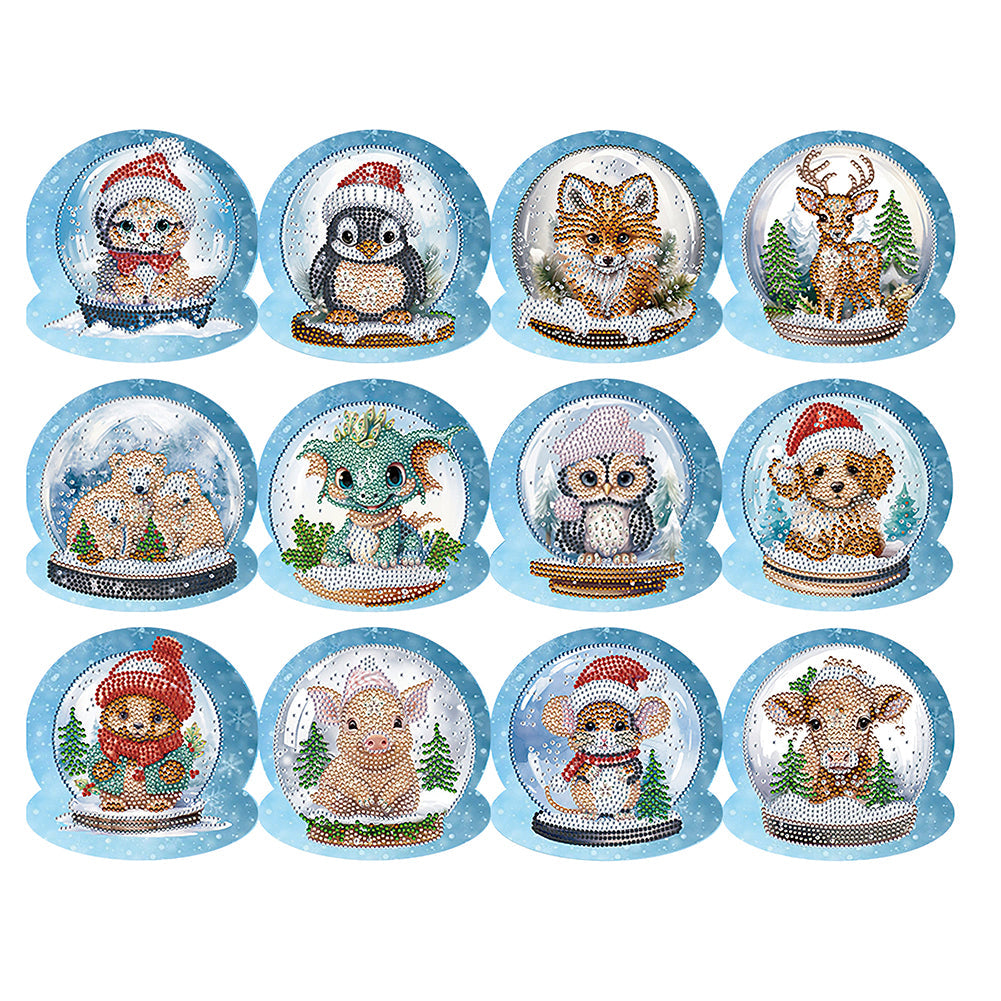 12Pcs/Set Christmas Animals-Diamond Greeting Cards