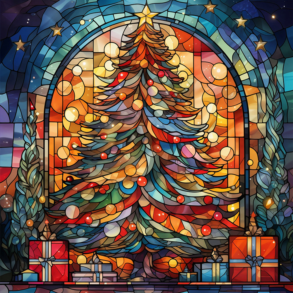 Stained Glass Christmas-Full Round Diamond Painting-30x30cm