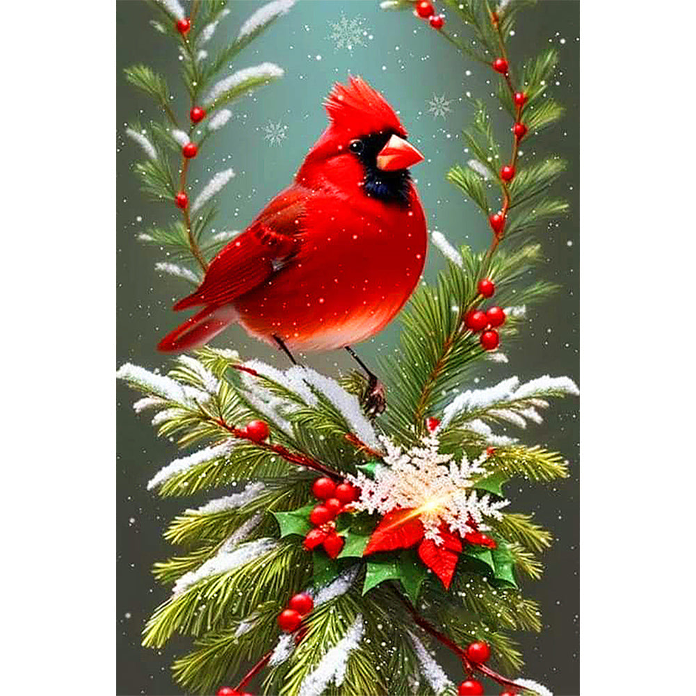 Christmas Cardinal-Full Round Diamond Painting-40x60cm-Large Size
