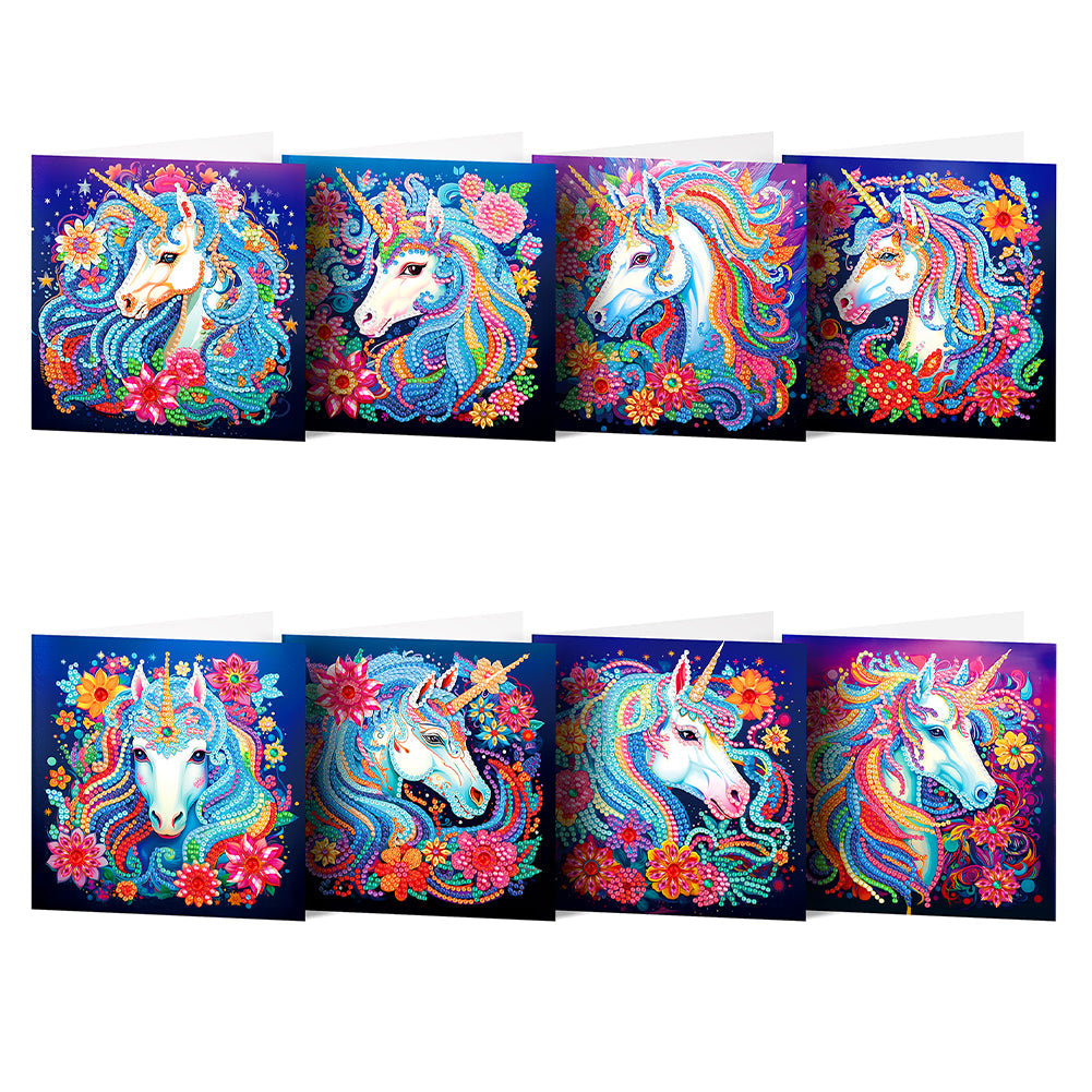 8Pcs/Set Unicorn-Diamond Greeting Cards