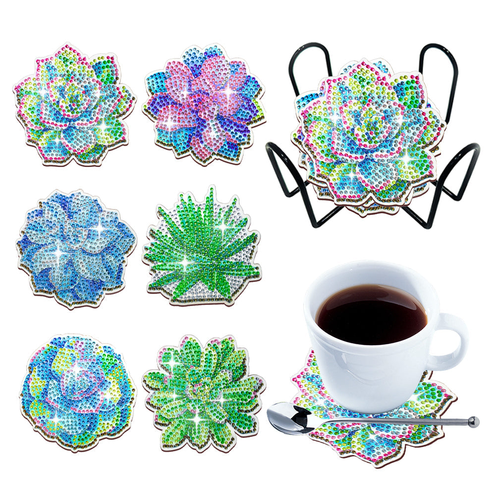 6Pcs/Set Succulent Plants-Wooden Diamond Painting Coaster