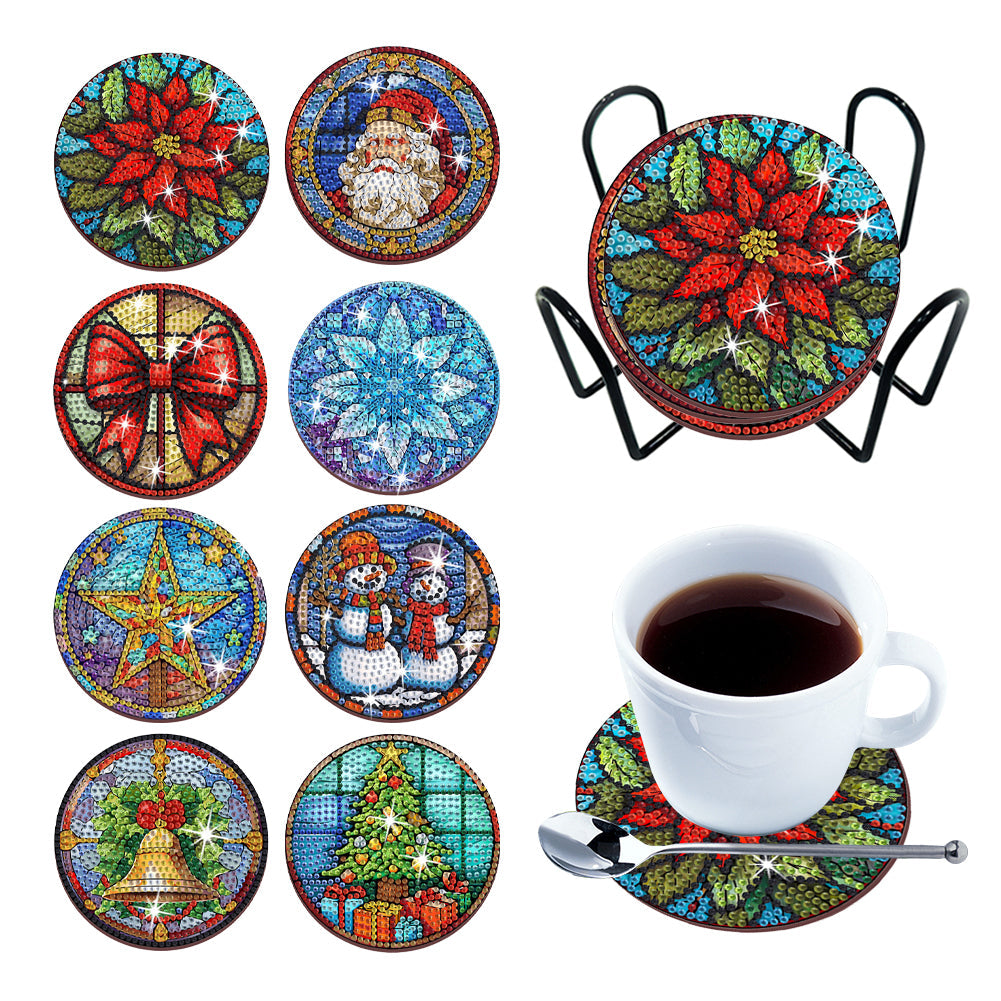 8Pcs/Set Christmas-Wooden Diamond Painting Coaster