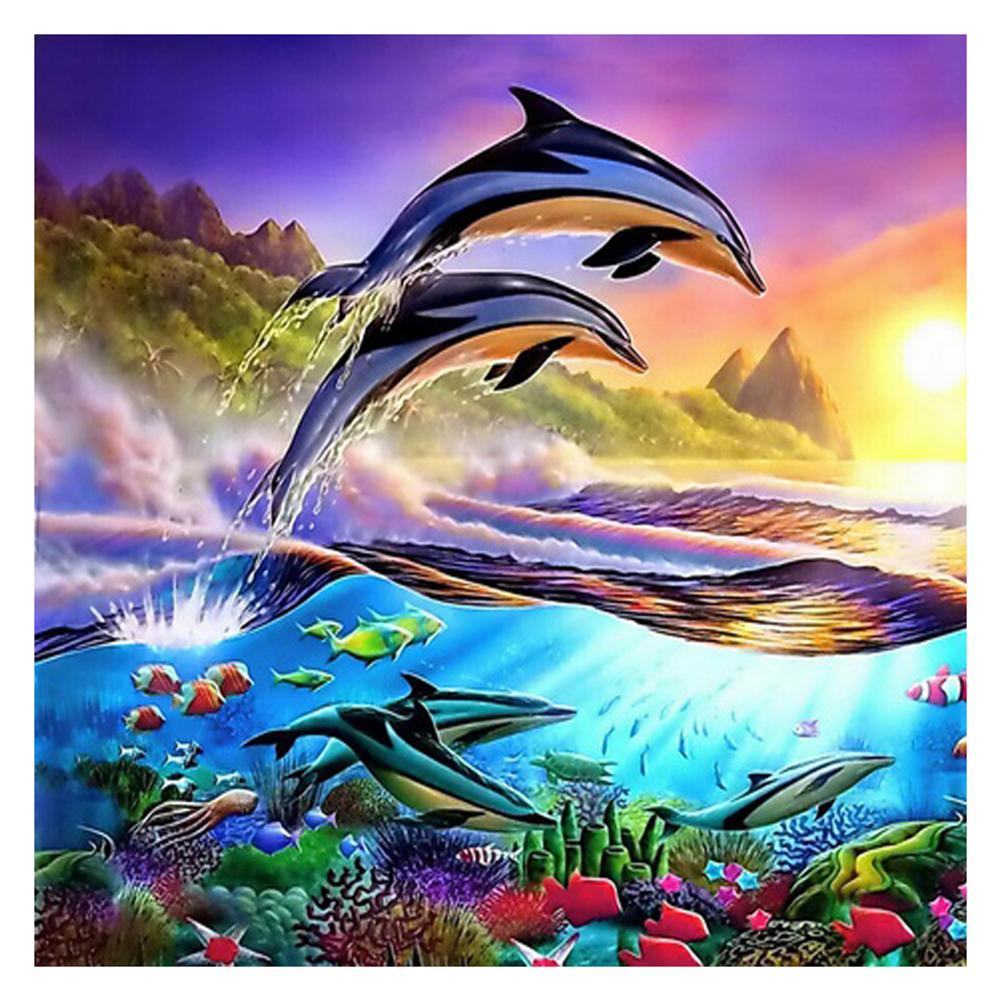 Dolphin - Full Drill Round Diamond Painting - 30x30cm