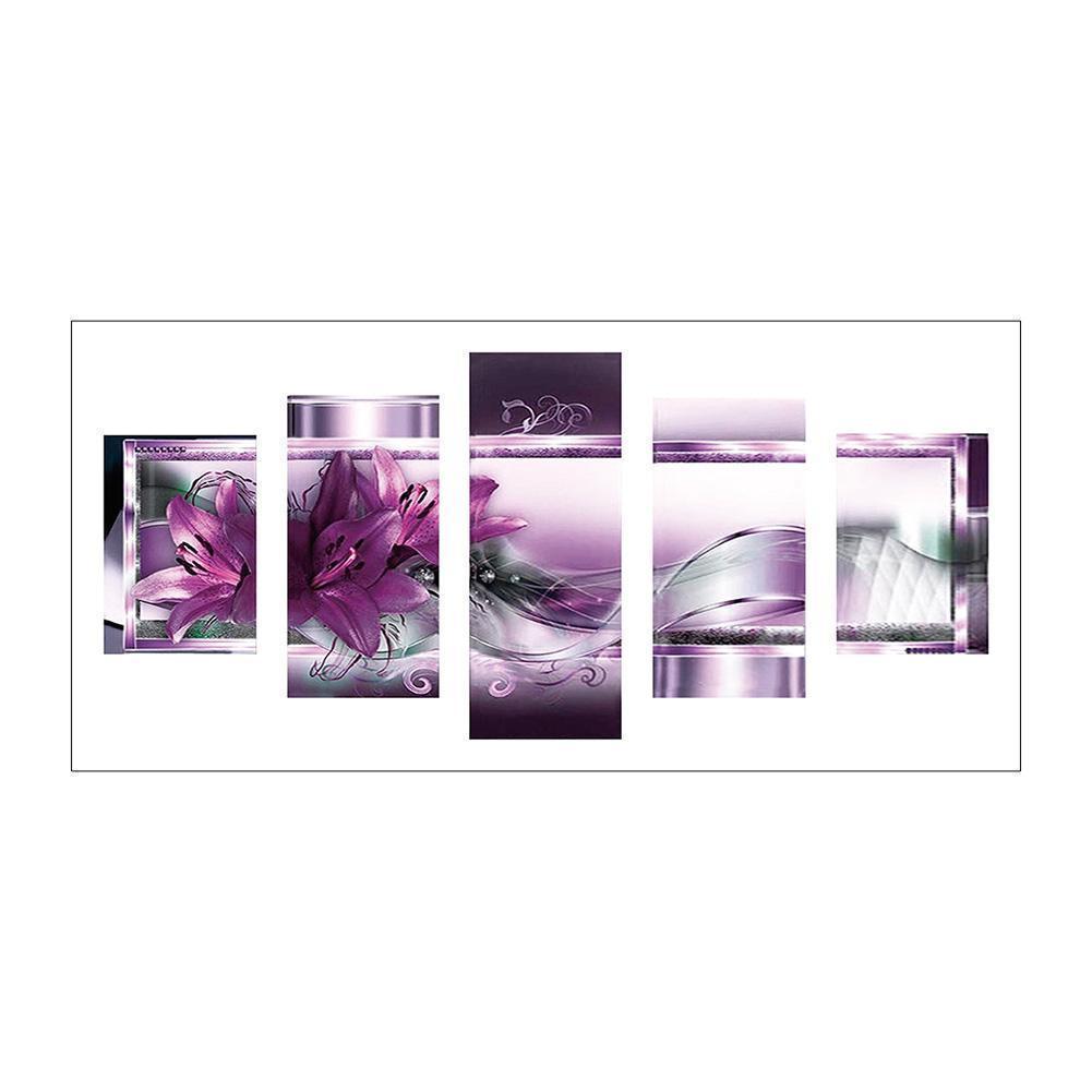 5pcs/set Flowers - Full Drill Round Drill Painting - 95x45cm