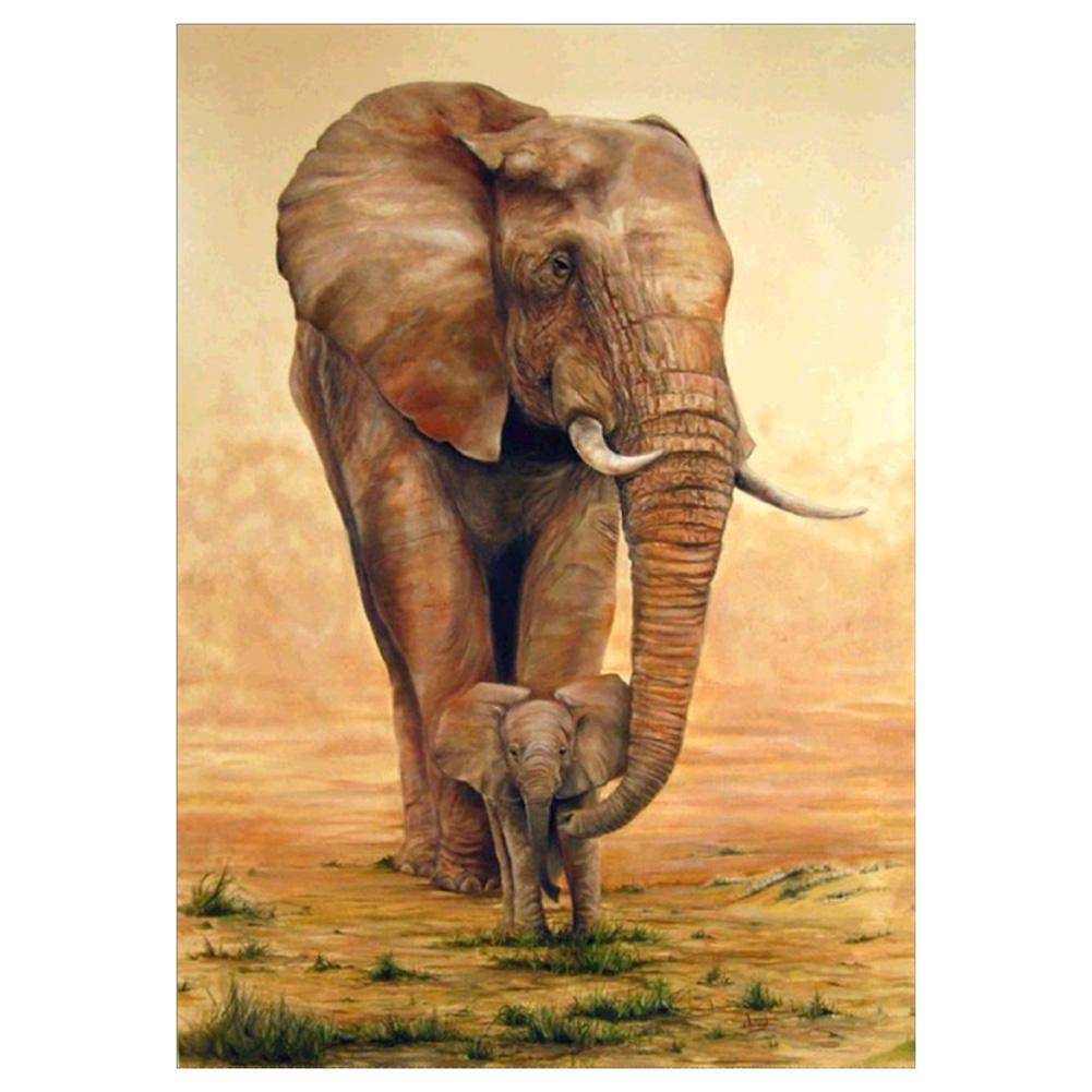 Feeding Elephant - Full Drill Round Drill - 40x30cm