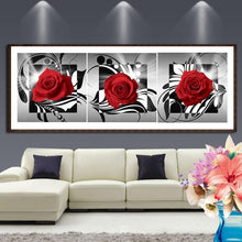 Load image into Gallery viewer, 3pcs/set Red Rose - Full Drill Round Drill Painting - 95x34cm

