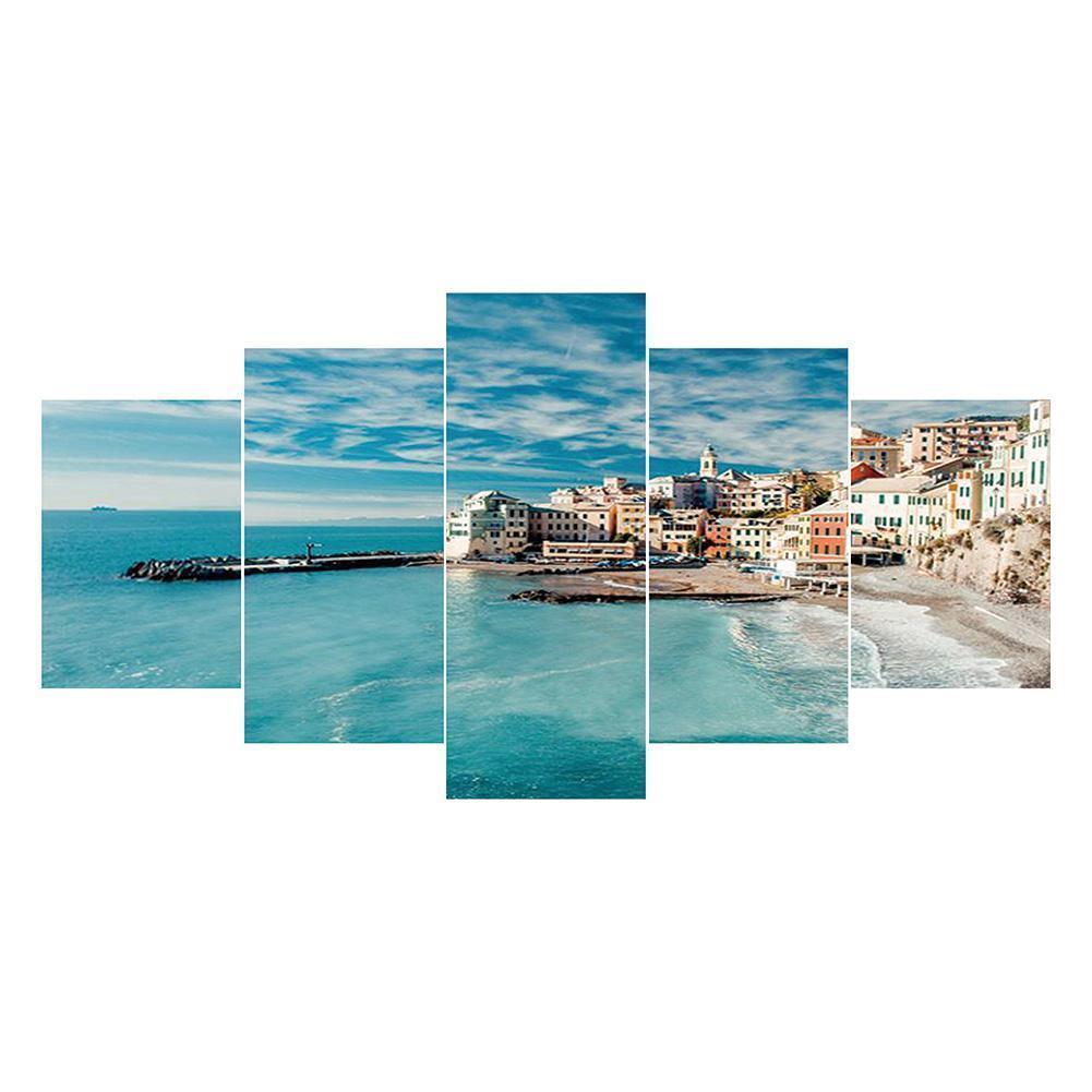 5pcs/set Village - Full Drill Round Drill Painting - 95x45cm