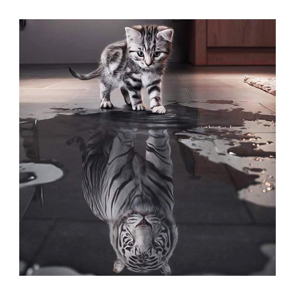 Reflection Cat  - Full Drill Round Drill - 40x40cm