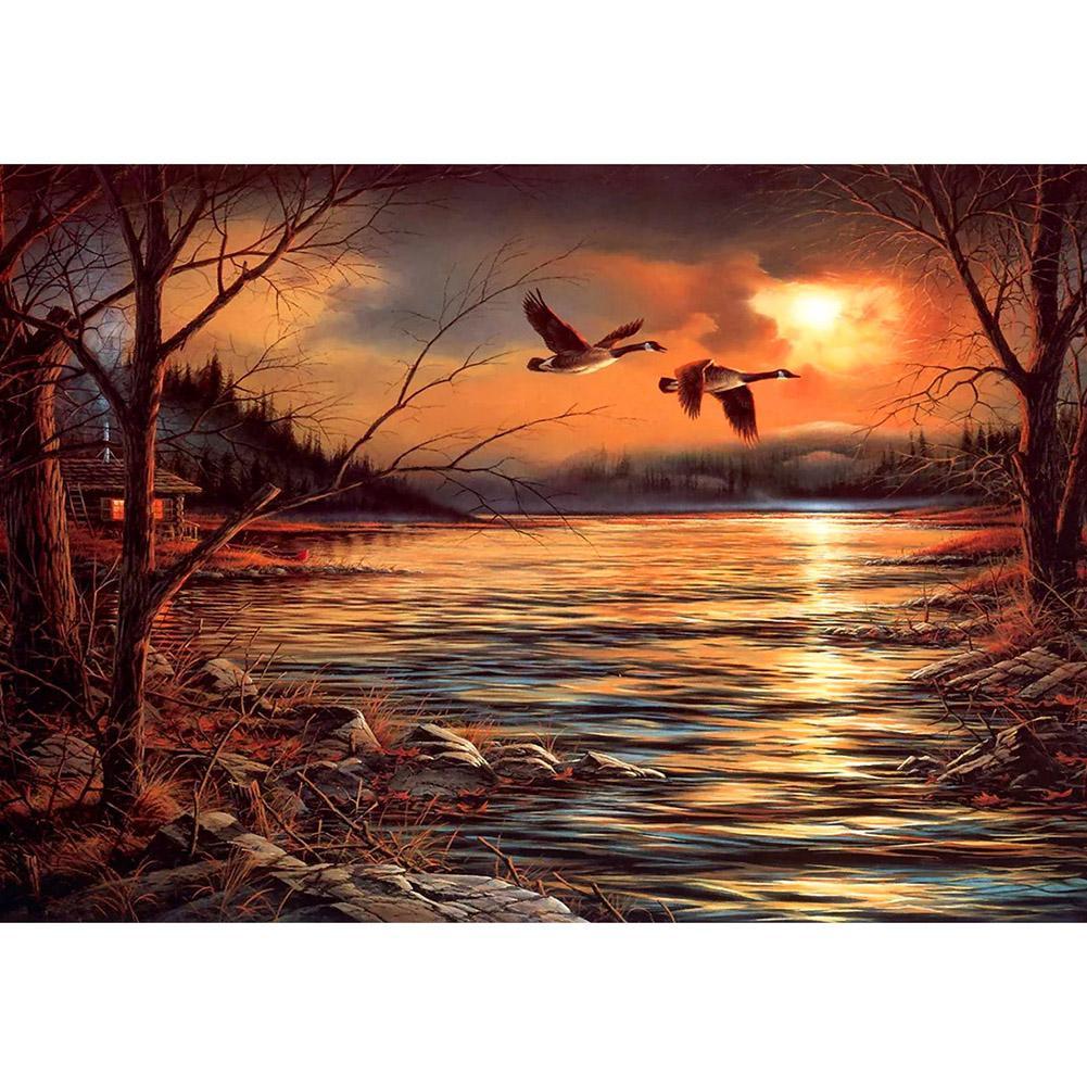 Sunset Bird Lake - Full Drill Round Drill - 40x30cm