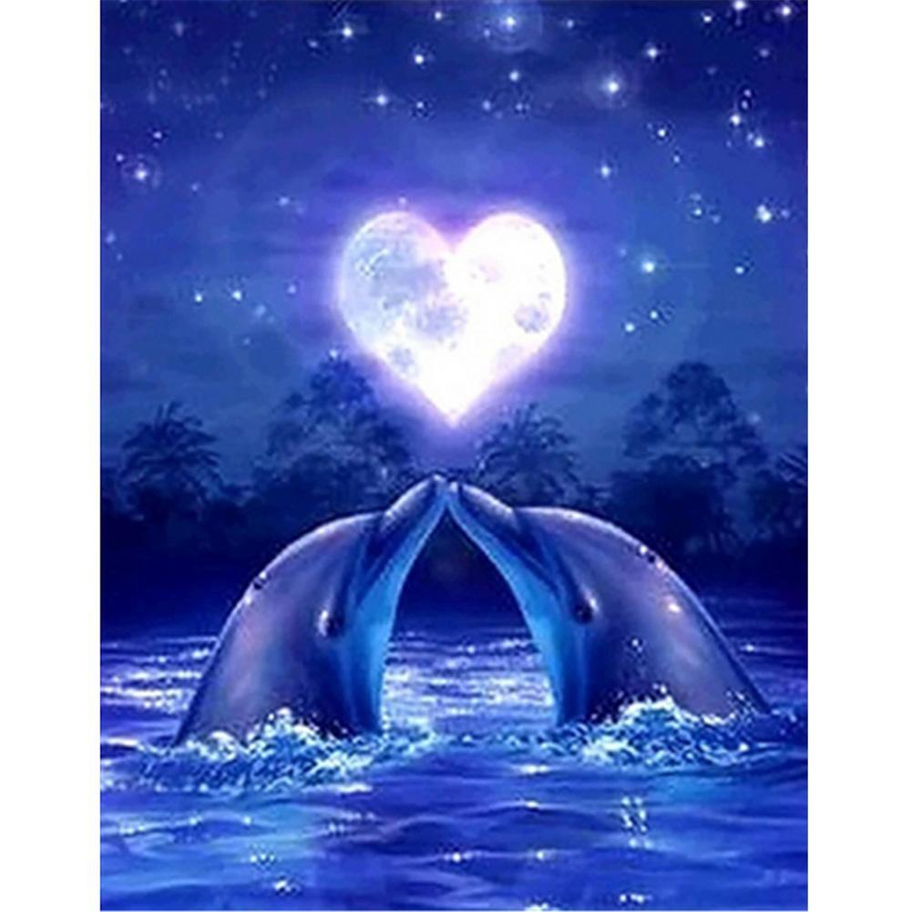 Dolphin Love - Full Drill Round Drill - 40x30cm