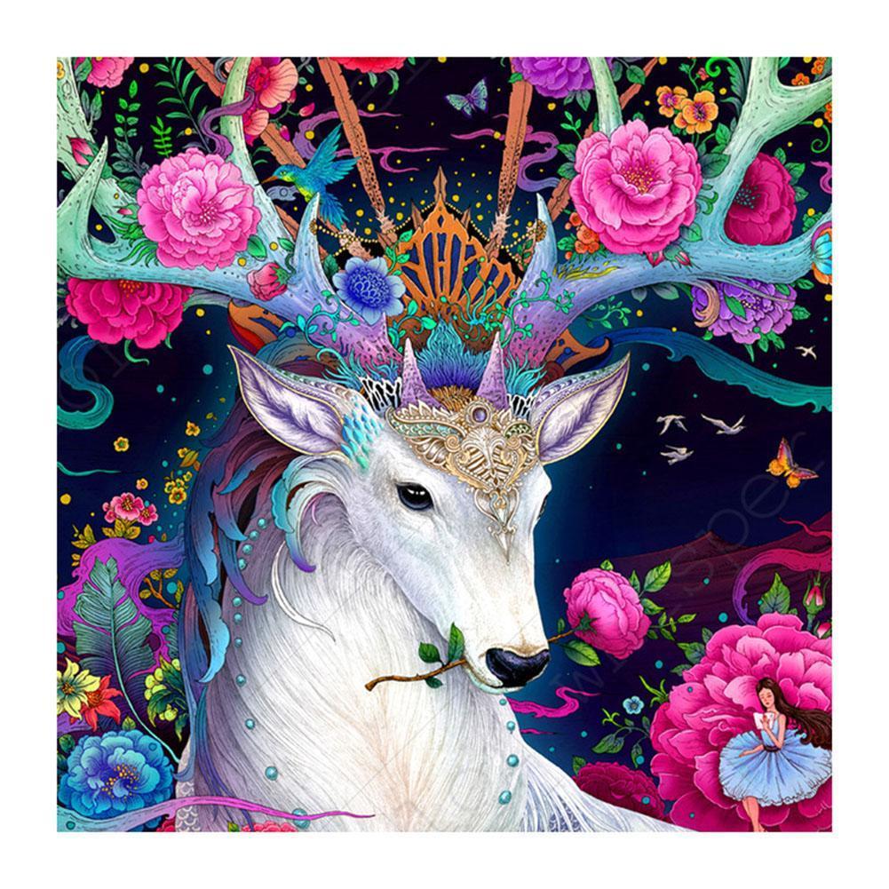 Flowers Deer  - Full Diamond Painting - 30x30cm