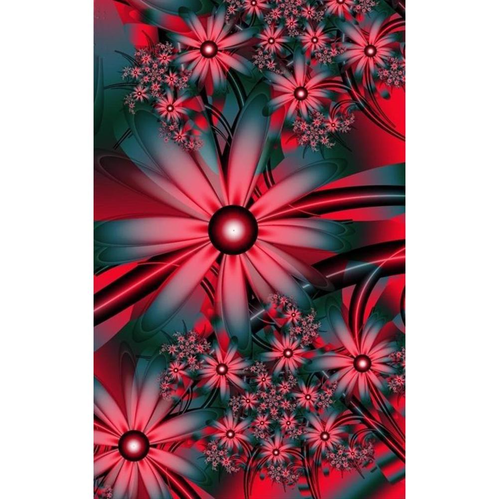 Red Flowers - Full Drill Round Drill - 40x30cm