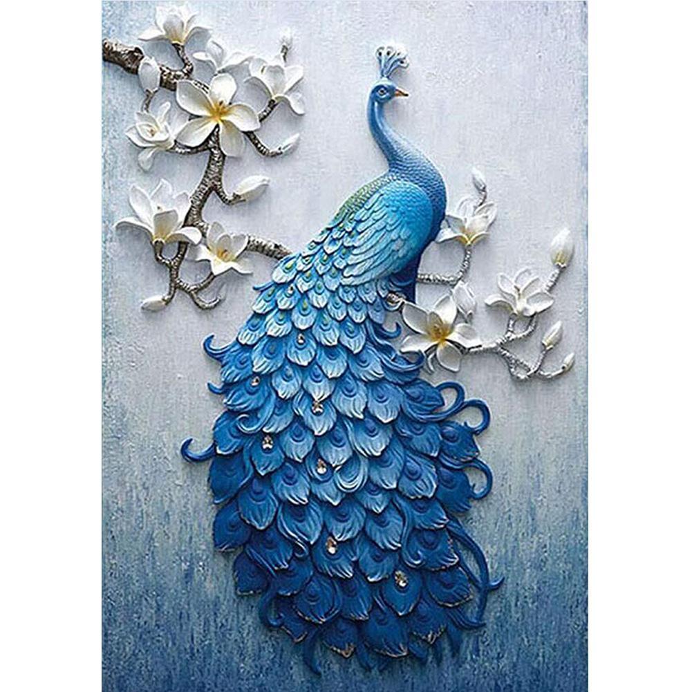 Blue Peafowl - Full Drill Round Drill - 30x40cm