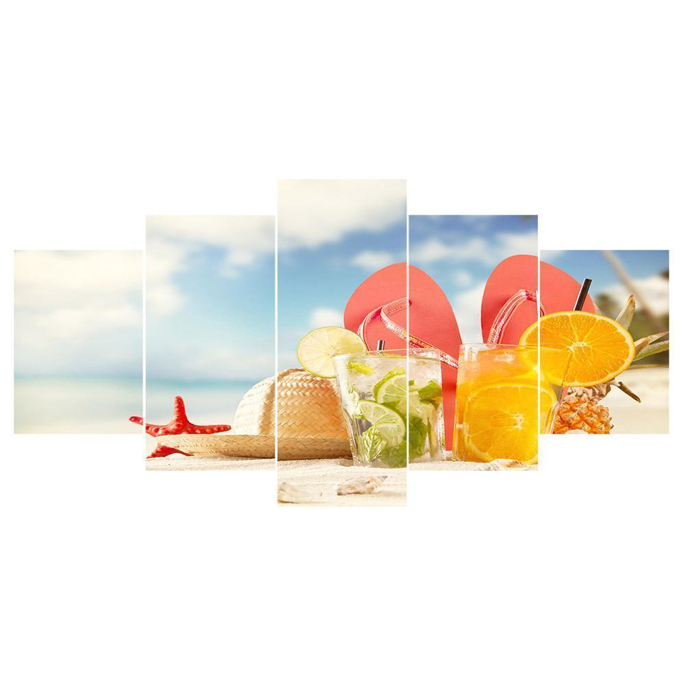 5pcs/set Beach - Full Drill Round Drill Painting  - 95x45cm