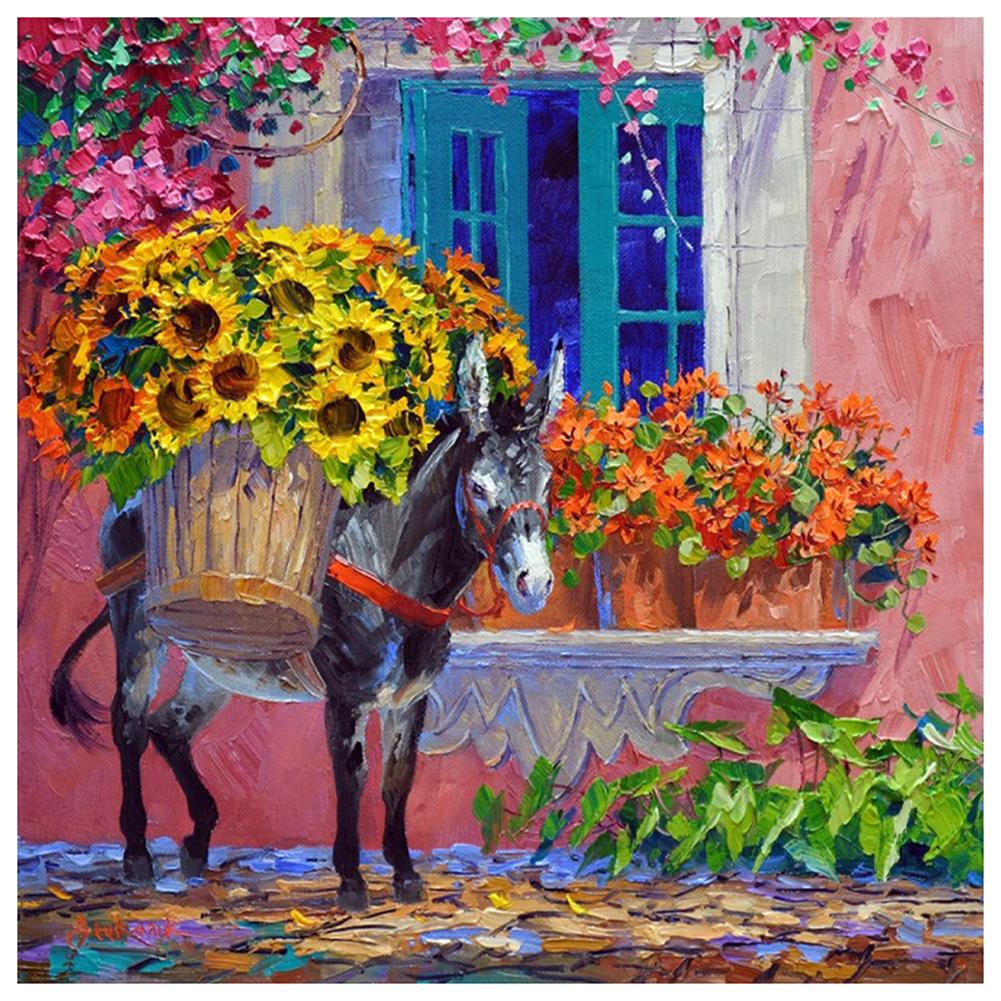 Donkey Flowers - Full Drill Round Drill - 30x30cm