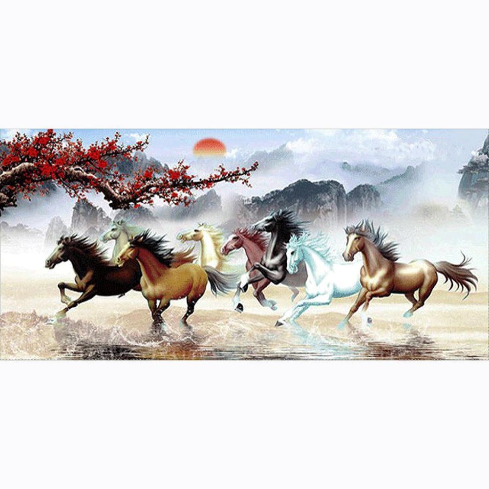 100x50cm Nine Running Horses - Full Drill Round Drill - 100x50cm