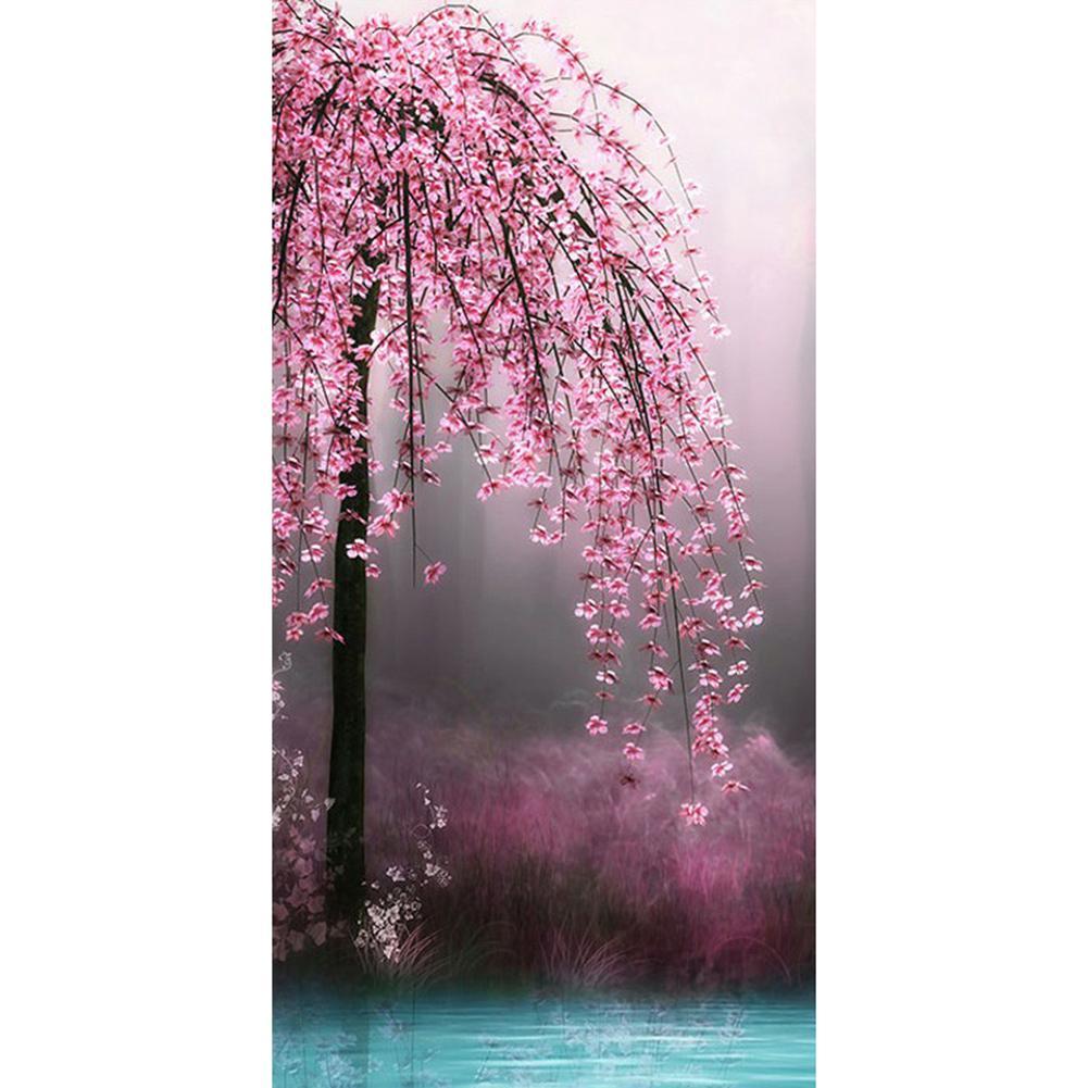 45x85cm Pink Flower Tree - Full Drill Round Drill - 45x85cm