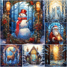 Load image into Gallery viewer, Stained Glass Christmas-Full Round Diamond Painting-30x30cm
