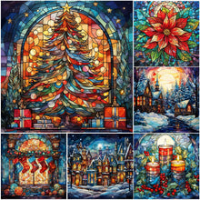Load image into Gallery viewer, Stained Glass Christmas-Full Round Diamond Painting-30x30cm
