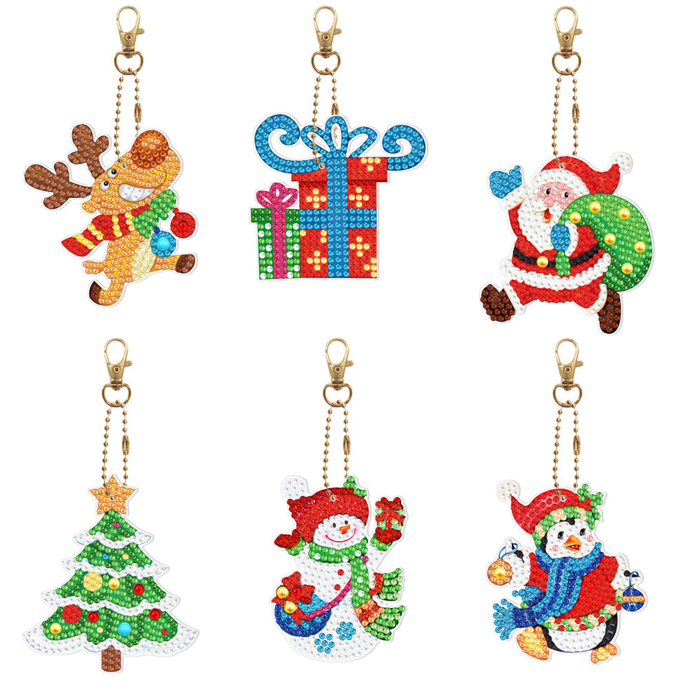 6pcs Christmas Present Double Sided Keychain