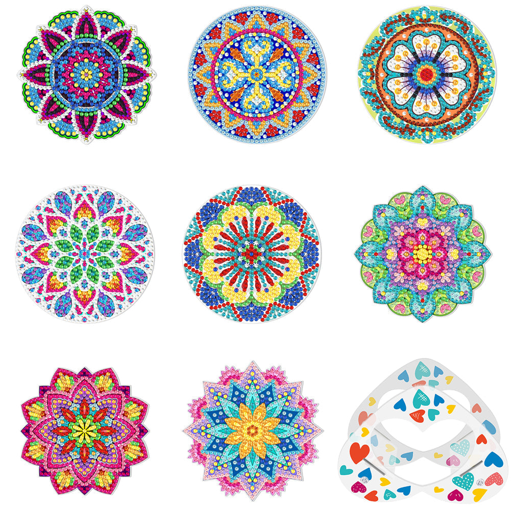 8pcs/set +1 storage rack-Mandala-Acrylic Diamond Coaster