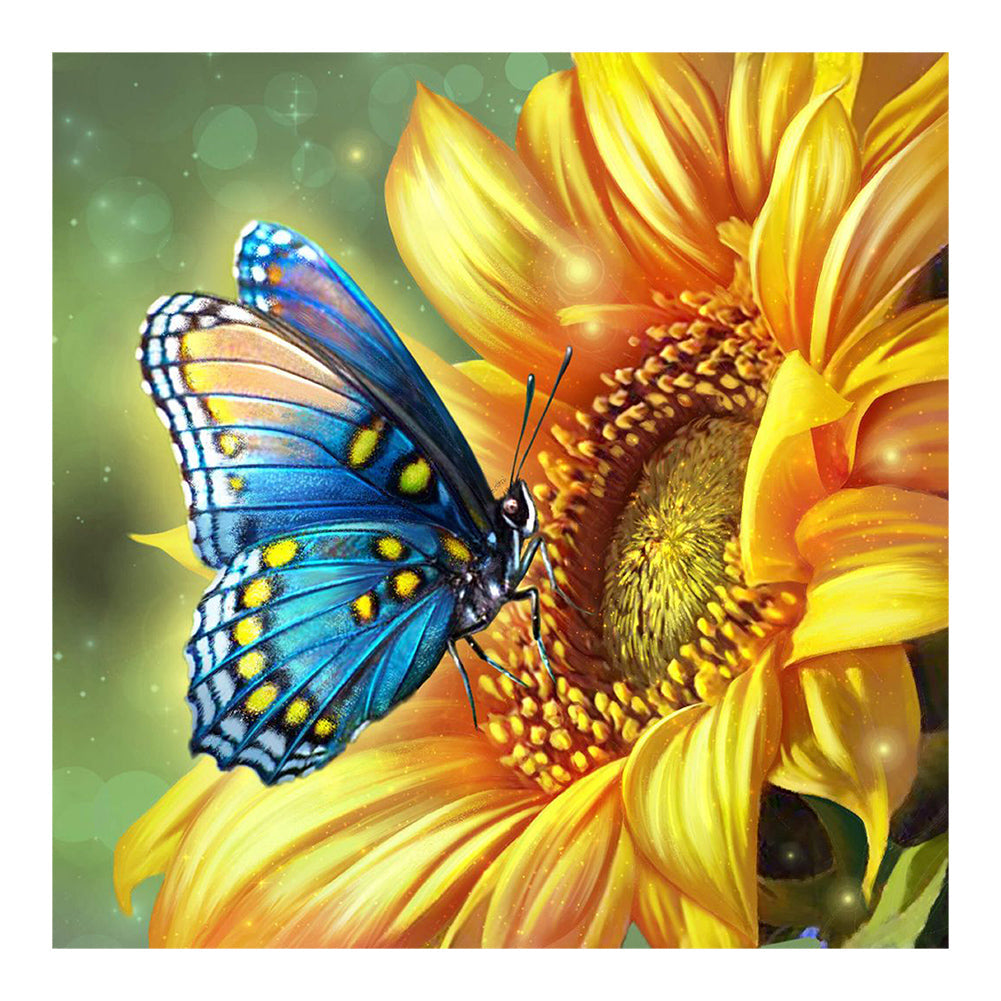 Sunflowers Butterfly-Full Round Diamond Painting-30x30cm